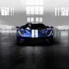 GT Configurator: Liquid blue Ford GT frozen white stripe facing