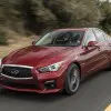 twin-turbo 400 hp engine are designated as the Q50 Red Sport 400 and feature unique staggered 19-inch aluminum-alloy wheels and 245/40R19 front/265/35R19 rear summer performance run-flat tires, as well as unique exhaust tips. These changes help to assert the car’s performance credentials and add to its aggressive, confident aura.