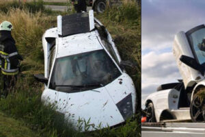 Lamborghini Murcielago LP640 เสียหลักพุ่งเข้าข้างทาง