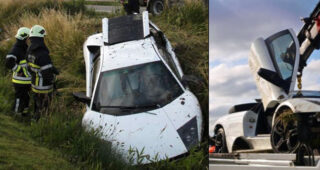 Lamborghini Murcielago LP640 เสียหลักพุ่งเข้าข้างทาง