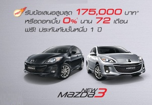 โปรโมชั่น Mazda 3 ดอกเบี้ย 0% ฟรี ประกันภัยชั้น 1
