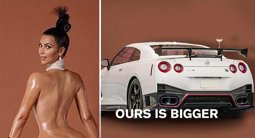 Nissan โพสต์รูป GT-R แซวนางแบบสาวบั้นท้ายสะบึม "Kim Kardashian"