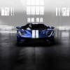 GT Configurator: Liquid blue Ford GT frozen white stripe facing