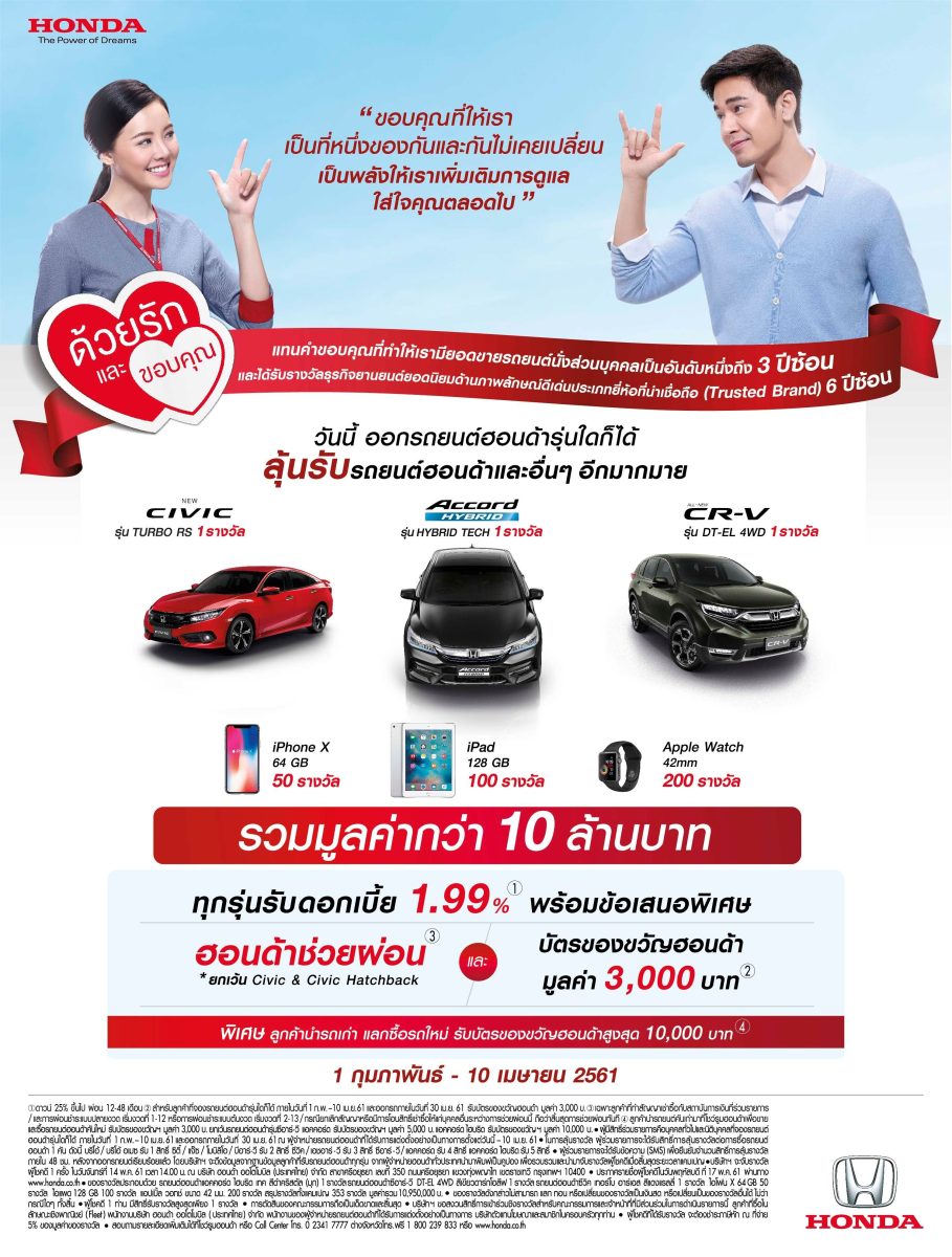 HONDA ฉลองแชมป์ตลาดรถยนต์นั่ง 3 ปีซ้อน ส่งมอบความสุขผ่านแคมเปญ 'ฮอนด้า ด้วยรักและขอบคุณ'