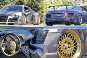 Audi R8 ปี 2009 แต่งลายพราง แม็กฟอร์จสีทอง ถูกประมูลไปในราคา 2,096,000.-