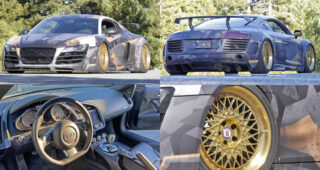 Audi R8 ปี 2009 แต่งลายพราง แม็กฟอร์จสีทอง ถูกประมูลไปในราคา 2,096,000.-