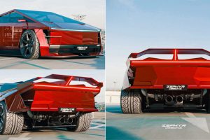 Tesla Cybertruck ร่างแต่งสุดโหด ยัดเครื่องยนต์ 6 สูบ เทอร์โบคู่ ของ Porsche