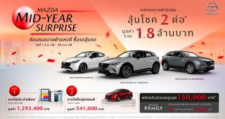 MAZDA จัดให้รับข้อเสนอใหญ่สุดแห่งปี “MAZDA MID-YEAR SURPRISE” ซื้อรถลุ้นรถ ออกรถมาสด้าทุกรุ่นลุ้นโชค 2 ต่อ มูลค่า 1.8 ล้านบาท