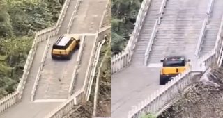 Chery ทดสอบ Fulwin X3L ขับไต่ขึ้น "บันไดสวรรค์ เทียนเหมินซาน 999 ขั้น" พลาดไถลลงชนราวกั้นพัง